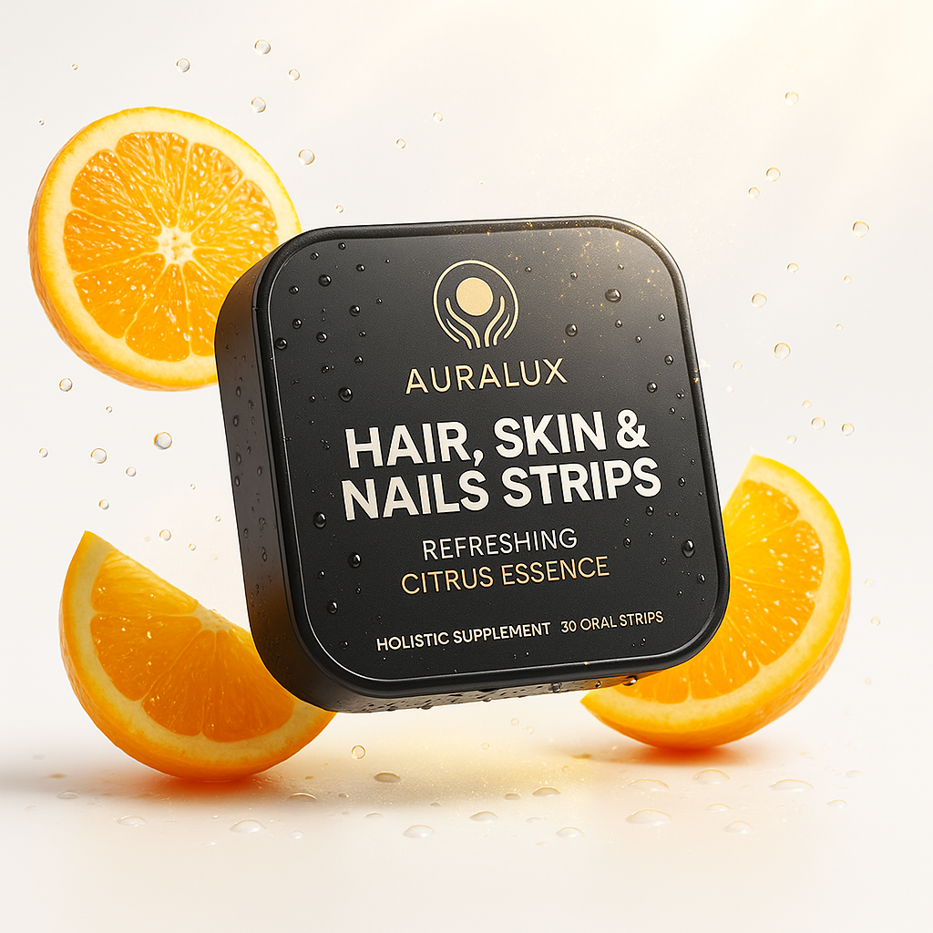 AuraLux Hair, Skin & Nails Strips– Biotin + Vitamin D3 + Folate | Citrus Oral Beauty Supplement (30 Strips)