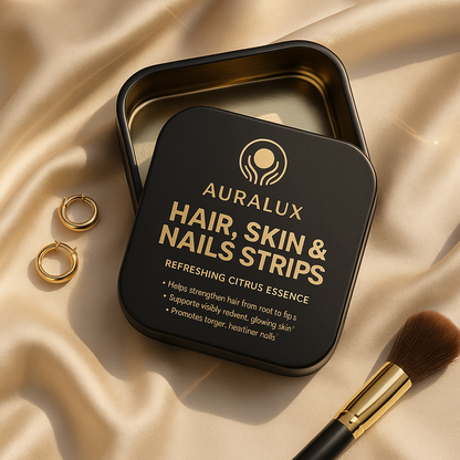 AuraLux Hair, Skin & Nails Strips– Biotin + Vitamin D3 + Folate | Citrus Oral Beauty Supplement (30 Strips)