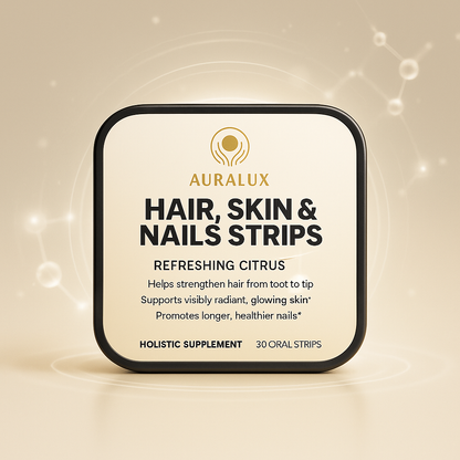 AuraLux Hair, Skin & Nails Strips– Biotin + Vitamin D3 + Folate | Citrus Oral Beauty Supplement (30 Strips)